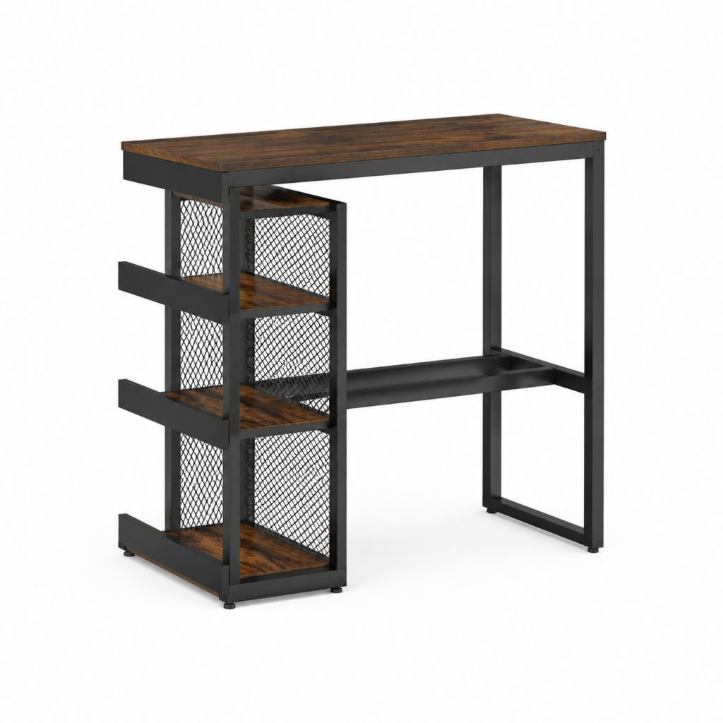 Bartisch mit 3 Ablagen Schwarz Braun Spanplatte Stahl Rechteckig 120 x 60 x 105 cm
