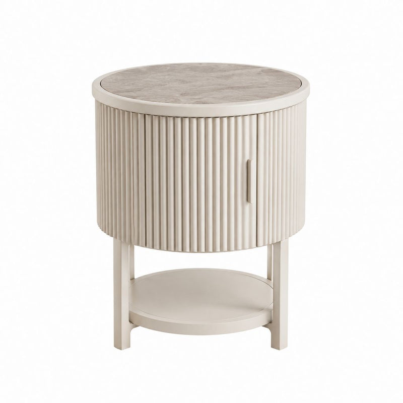 Runder Beistelltisch mit Stauraum Cremeweiß MDF mit Marmordekor Ø 45 x 60 cm