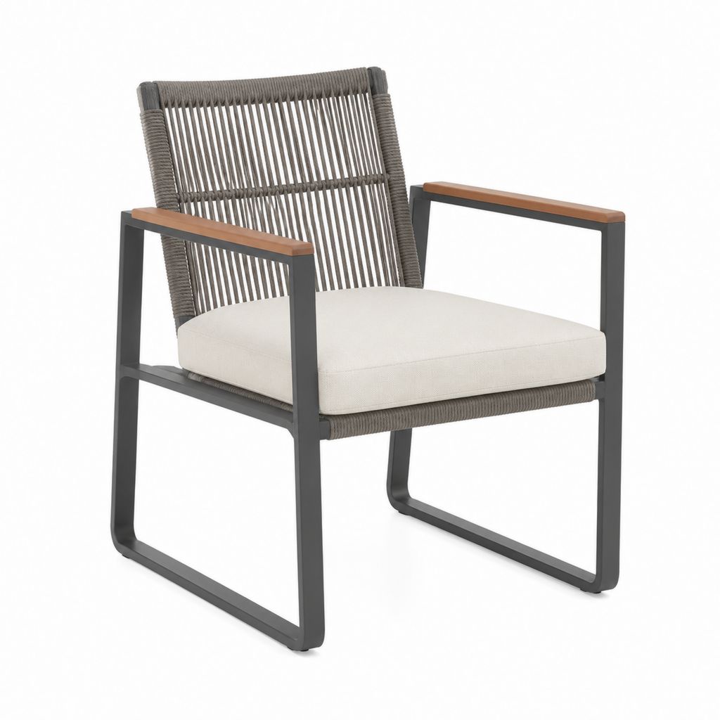 Gartenstuhl mit Armlehnen Grau Aluminium Polypropylen-Seilgeflecht 68 x 76 x 86 cm