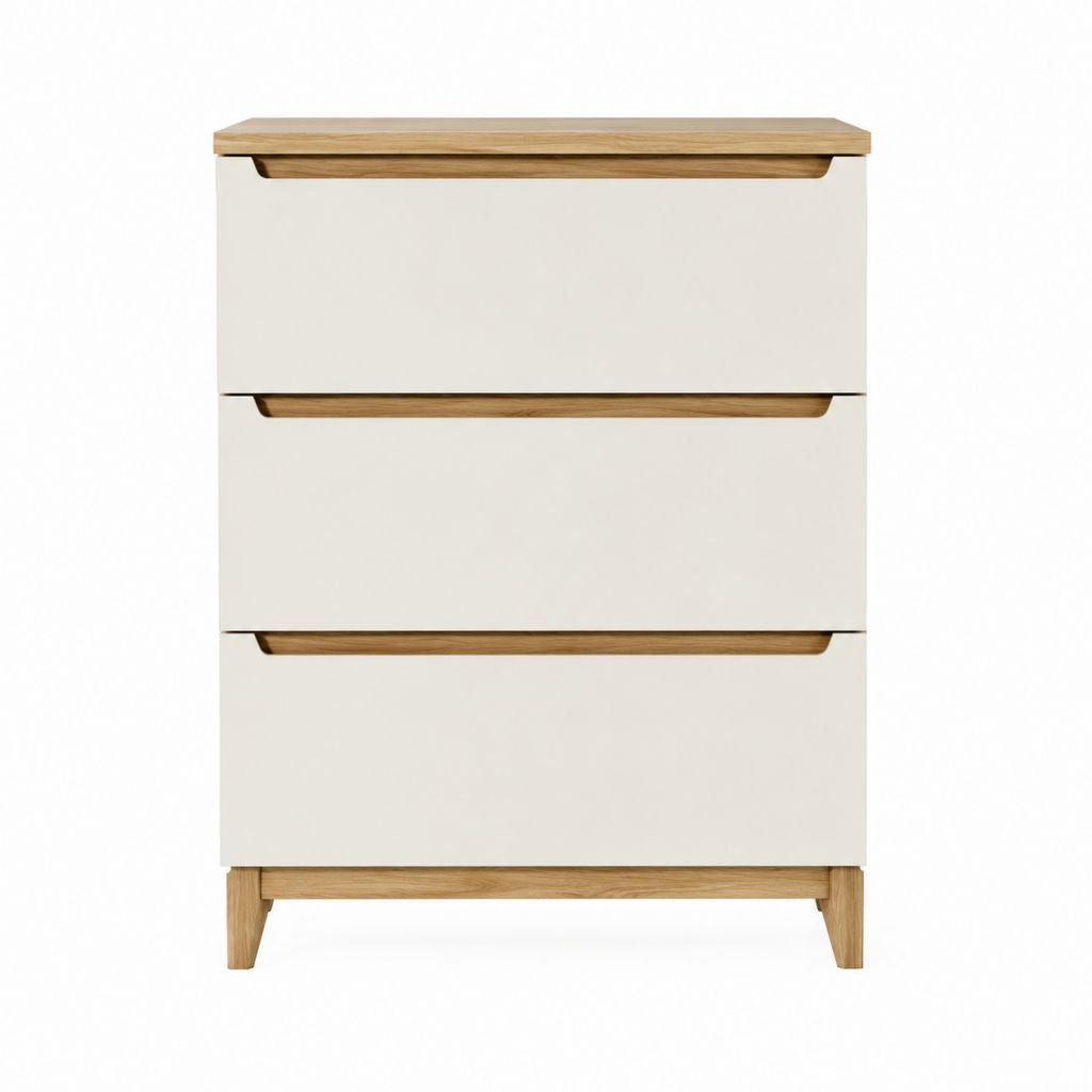 Hochkommode mit 3 Schubladen Weiß Eiche MDF Massivholz rechteckig 80 x 40 x 100 cm