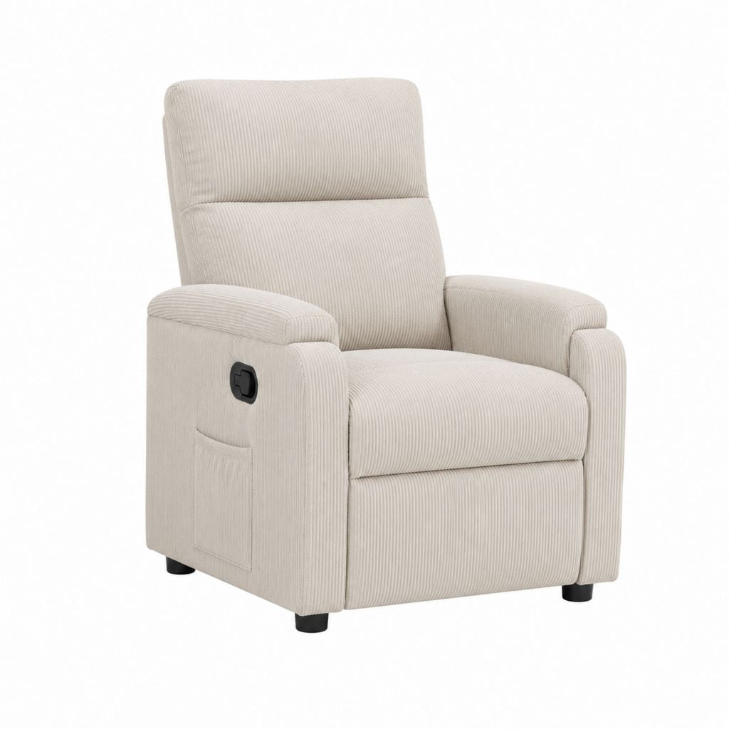 Manueller Relaxsessel Beige aus Polyester-Cord mit Seitentasche 76 x 88 x 103 cm