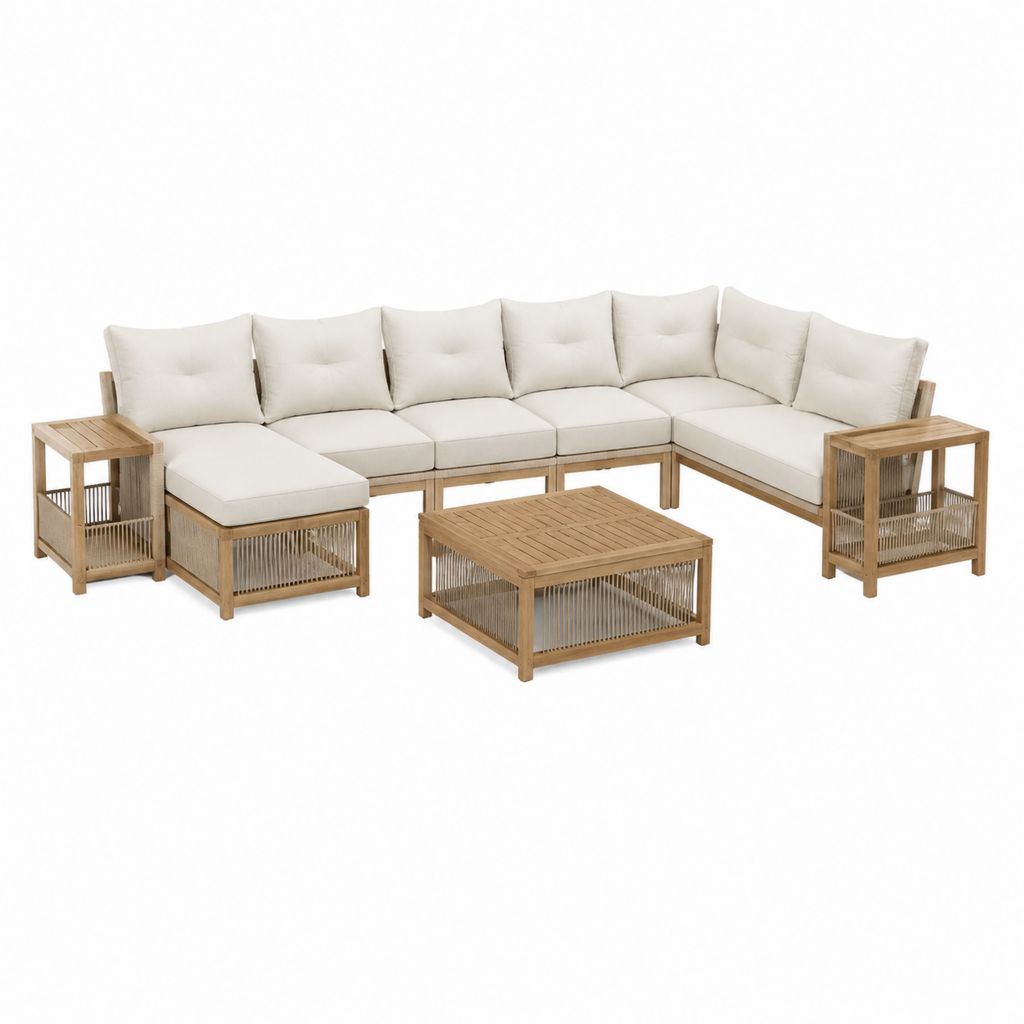 Gartenlounge Set 8-teilig Beige aus Akazienholz L-förmig 300 x 230 x 75 cm