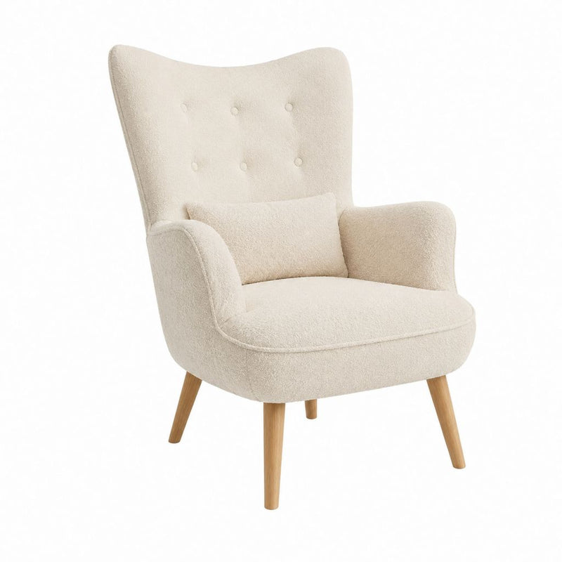 Ohrensessel Creme Polyester-Bouclé mit Massivholzbeinen 78 x 84 x 100 cm