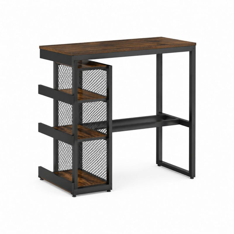 Bartisch mit 3 Ablagen Schwarz Braun Spanplatte Stahl Rechteckig 120 x 60 x 105 cm