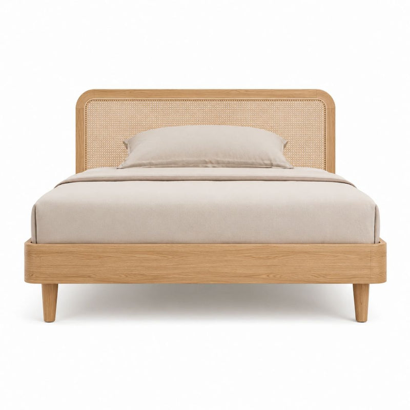 Doppelbett Bettgestell Natur aus Massivholz und Rattan rechteckig 160 x 200 cm