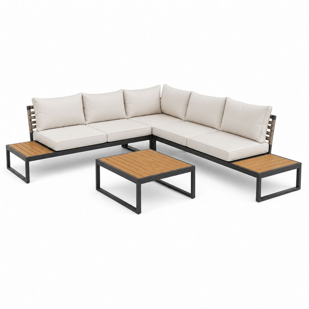 Garten-Loungeset Ecksofa 2-teilig Beige Aluminium Akazienholz 250 x 250 cm