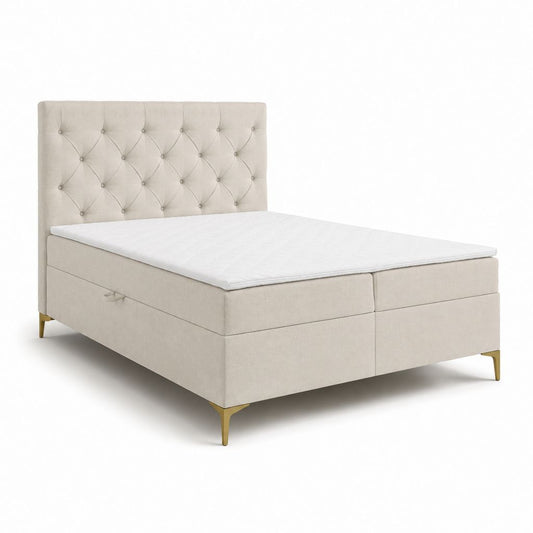 Boxspringbett Beige mit Polyesterbezug und gepolstertem Kopfteil 180 x 200 cm