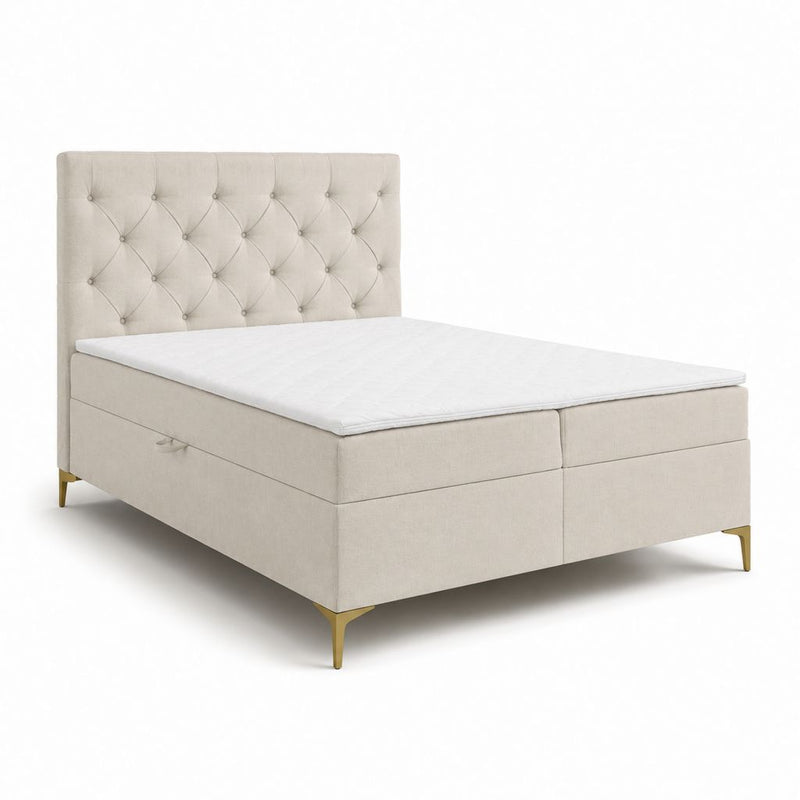 Boxspringbett Beige mit Polyesterbezug und gepolstertem Kopfteil 180 x 200 cm