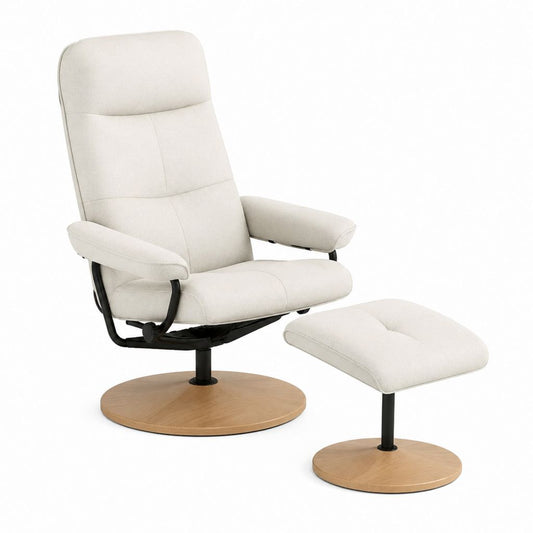Relaxsessel mit Hocker Creme Polyesterbezug Drehfunktion Holzfurnier Rund 80 x 87 x 105 cm