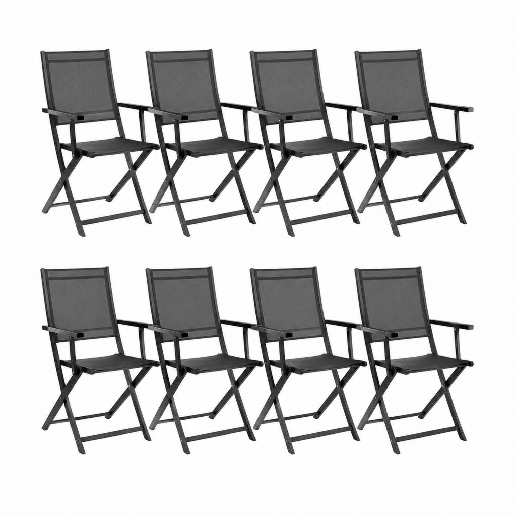 8er Set klappbare Gartenstühle Schwarz Aluminium Textilene 54 x 44 x 86 cm