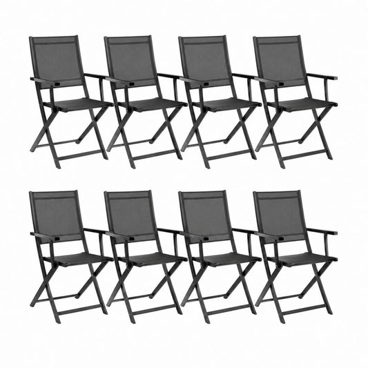 8er Set klappbare Gartenstühle Schwarz Aluminium Textilene 54 x 44 x 86 cm