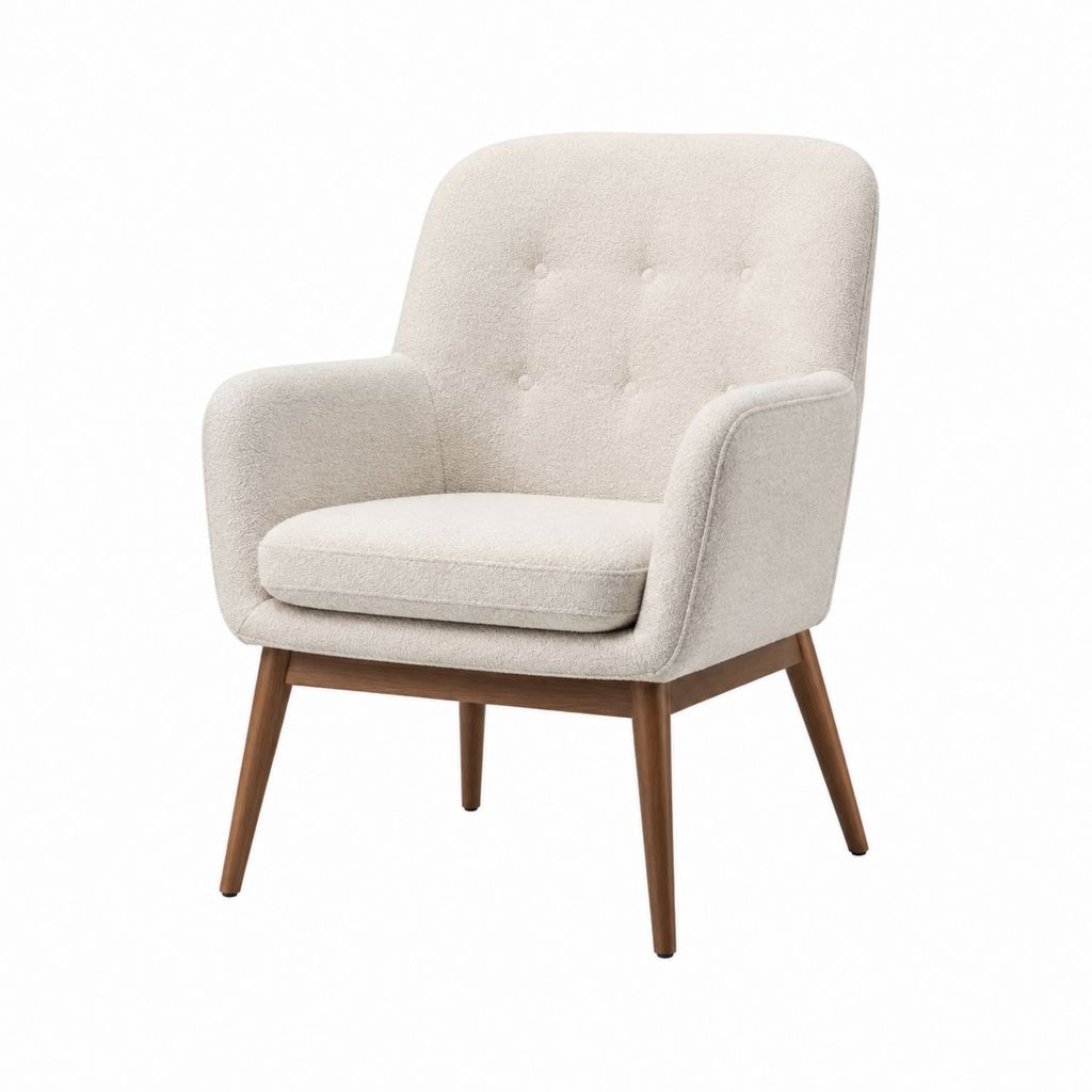 Sessel Creme aus Polyester mit Massivholzgestell 70 x 75 x 82 cm