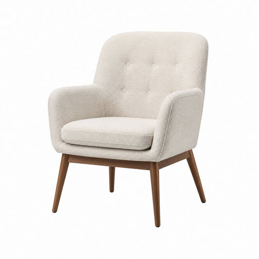 Sessel Creme aus Polyester mit Massivholzgestell 70 x 75 x 82 cm