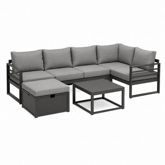 Gartenlounge Ecksofa Set Anthrazit Aluminium Polyester L Form 240 x 180 x 70 cm