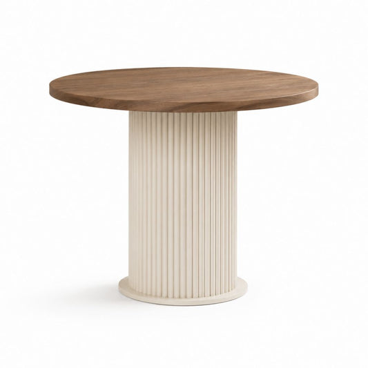 Runder Beistelltisch Walnussfurnier Cremeweiß MDF Ø 90 cm Höhe 75 cm