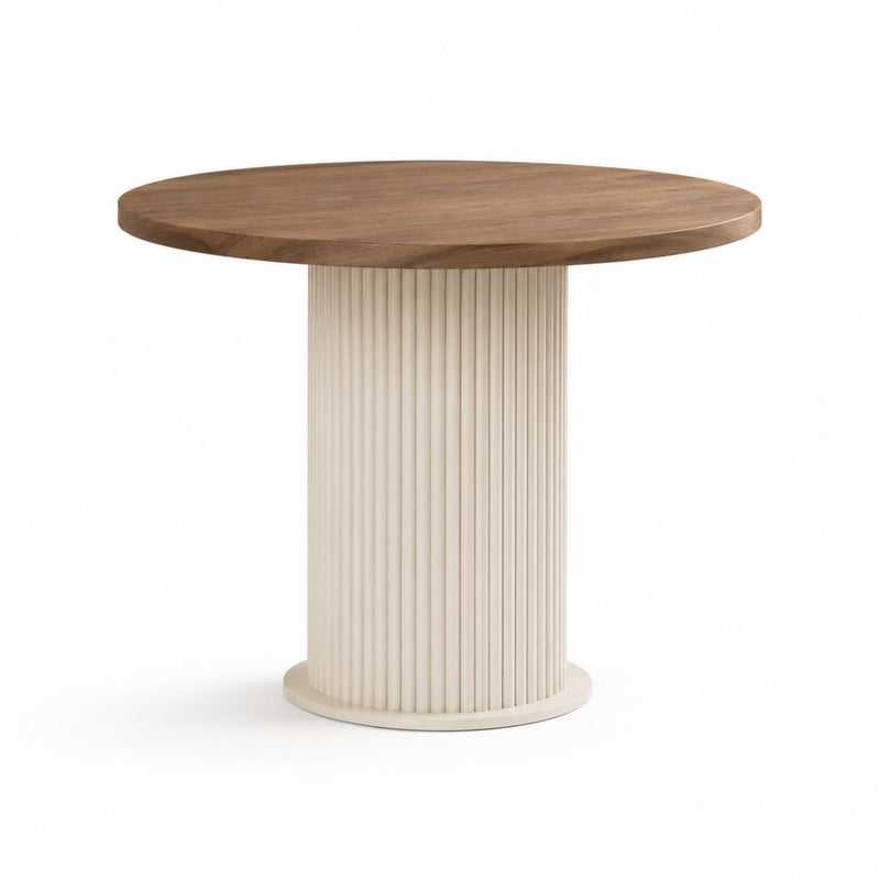 Runder Beistelltisch Walnussfurnier Cremeweiß MDF Ø 90 cm Höhe 75 cm