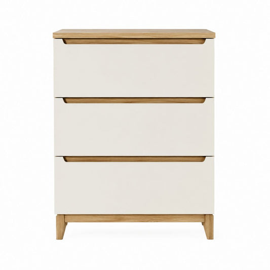 Hochkommode mit 3 Schubladen Weiß Eiche MDF Massivholz rechteckig 80 x 40 x 100 cm