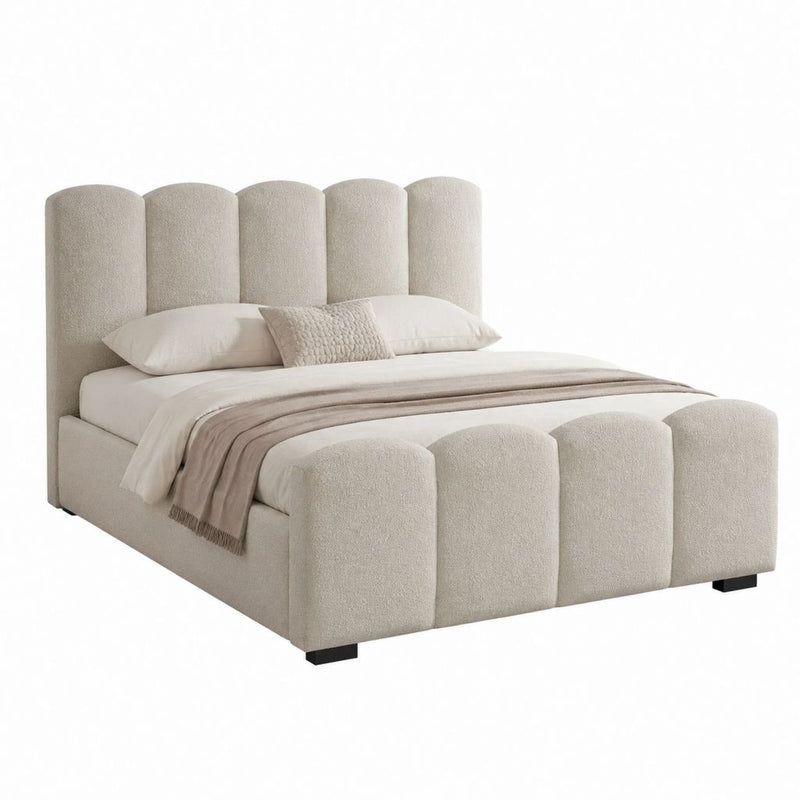 Stauraumbett Polsterbett Beige Bouclé-Polyester Rechteckig 160 x 200 cm