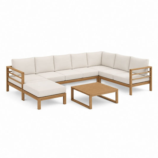 6-teiliges Gartensofa Set Beige Akazienholz Polyester L-Form 338 x 255 cm