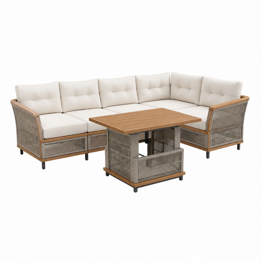 Gartensofa Ecklounge 5-teilig Beige mit Akazienholz und Polypropylen-Seilgeflecht 250 x 250 cm