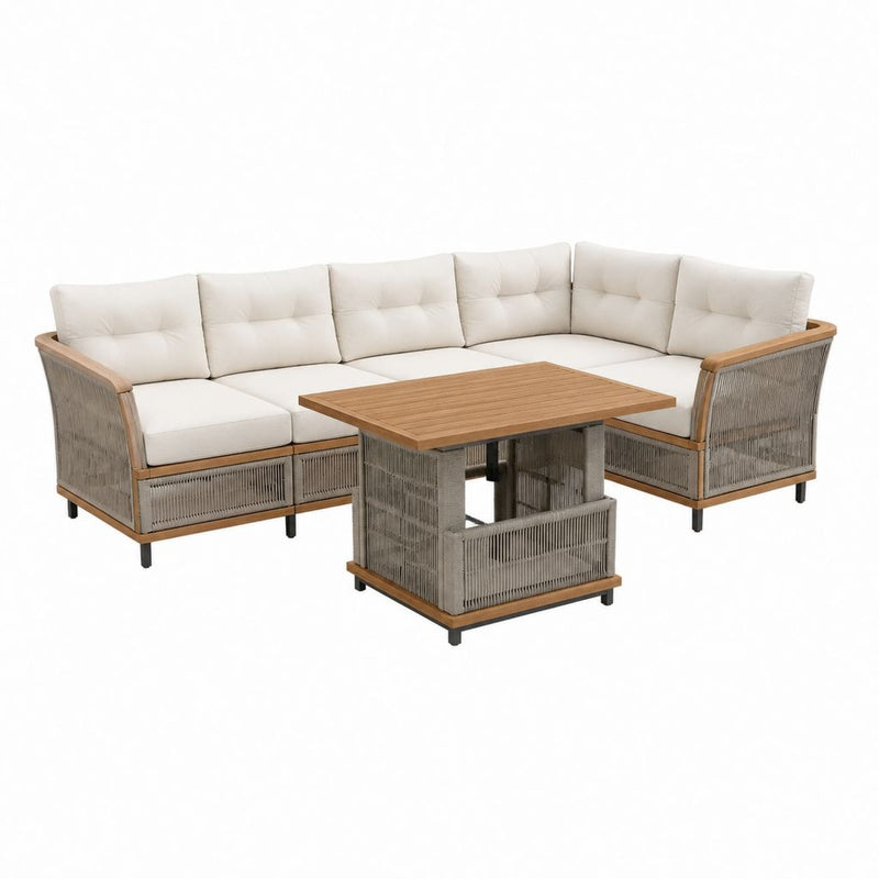Gartensofa Ecklounge 5-teilig Beige mit Akazienholz und Polypropylen-Seilgeflecht 250 x 250 cm