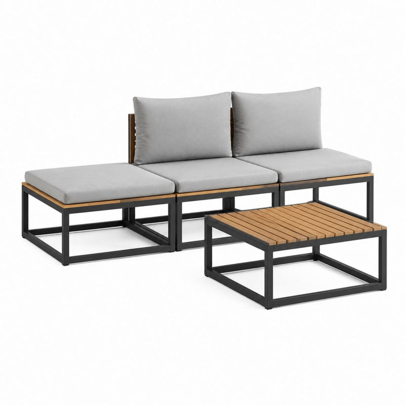 3-teiliges Gartensofa Set Grau Stahl Akazienholz Rechteckig 240 x 70 x 63 cm